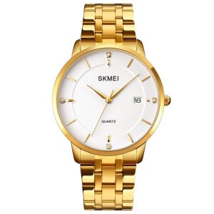 SKMEI 1801 Men Casual Calendar Quartz Watch (Golden Steel Belt)