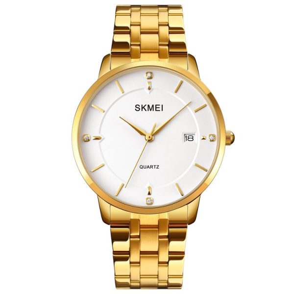 SKMEI 1801 Men Casual Calendar Quartz Watch (Golden Steel Belt)