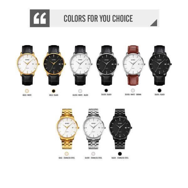 SKMEI 1801 Men Casual Calendar Quartz Watch (Golden Steel Belt) - Image 2