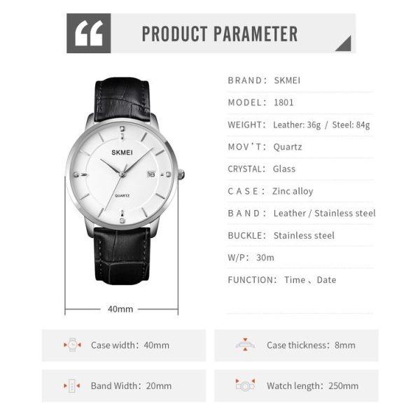 SKMEI 1801 Men Casual Calendar Quartz Watch (Golden Steel Belt) - Image 7