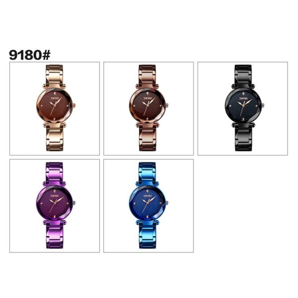 SKMEI 9180 Starry Sky Dial Stainless Steel Strap Quartz Watch for Ladies (Black) - Image 2