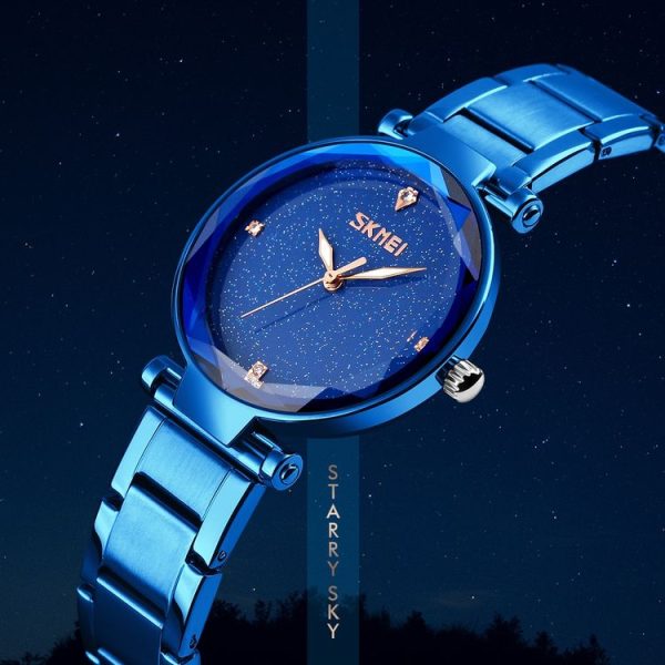 SKMEI 9180 Starry Sky Dial Stainless Steel Strap Quartz Watch for Ladies (Black) - Image 4
