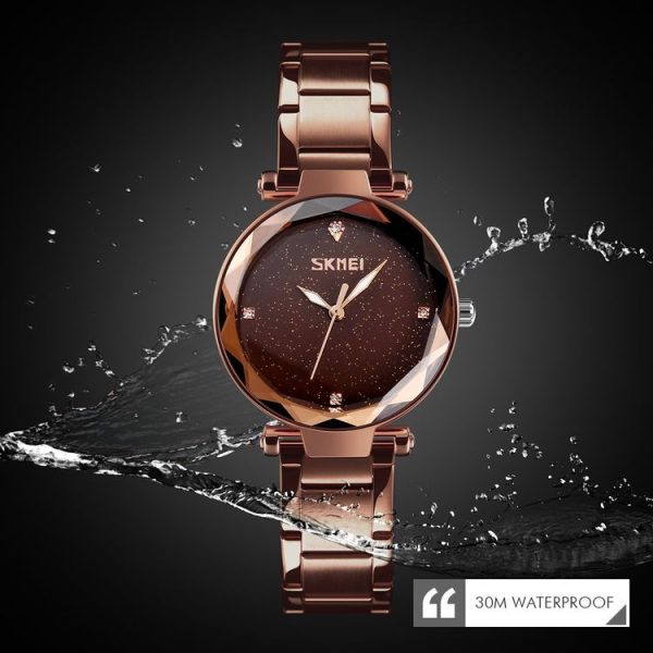 SKMEI 9180 Starry Sky Dial Stainless Steel Strap Quartz Watch for Ladies (Black) - Image 5