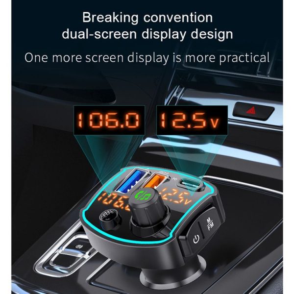 BC69 PD3.0 + QC3.0 Dual-port Fast Charging Car Dual-screen Display Bluetooth MP3 Player - Image 2