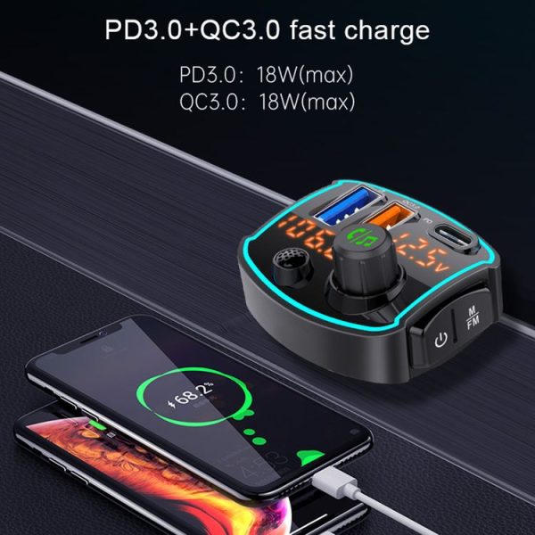BC69 PD3.0 + QC3.0 Dual-port Fast Charging Car Dual-screen Display Bluetooth MP3 Player - Image 3