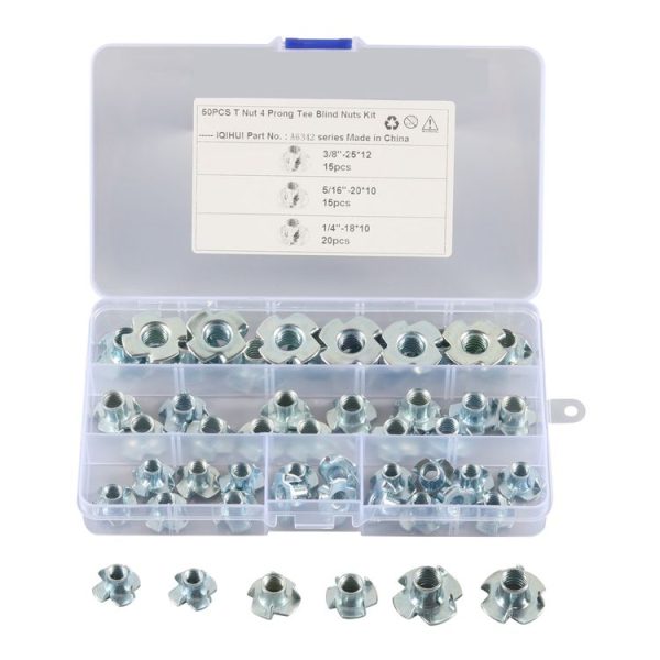 A6342 50 PCS T-Nut 4 Pronged Tee Blind Nuts Assortment Kit