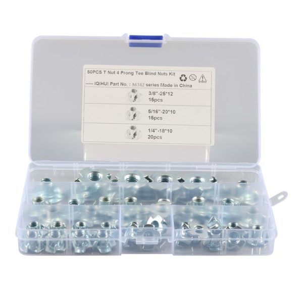 A6342 50 PCS T-Nut 4 Pronged Tee Blind Nuts Assortment Kit - Image 2