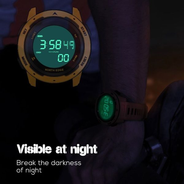 NORTH EDGE Mars Men Luminous Digital Waterproof Smart Sports Watch, Support Alarm Clock & Countdown & Sports Mode (Yellow) - Image 6