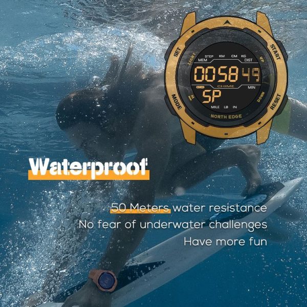 NORTH EDGE Mars Men Luminous Digital Waterproof Smart Sports Watch, Support Alarm Clock & Countdown & Sports Mode (Yellow) - Image 7