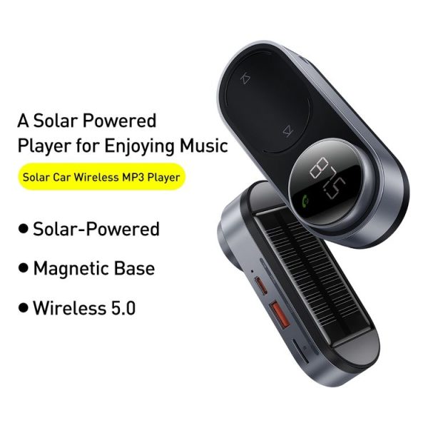 Baseus CDMP000001 Magnetic Solar Car Wireless Bluetooth MP3 Player (Black) - Image 2