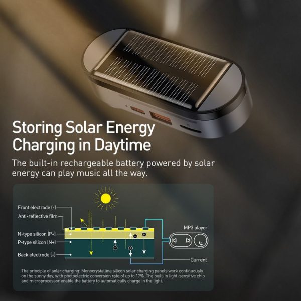 Baseus CDMP000001 Magnetic Solar Car Wireless Bluetooth MP3 Player (Black) - Image 3