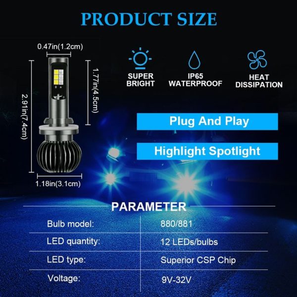 2 PCS EV14 880 / 881 DC9-32V / 3000LM / 30W / 8000K+3000K IP65 Car LED Double Color Fog Light with 12LEDs CSP Lamp Beads (Ice Blue Light + Amber Light) - Image 6