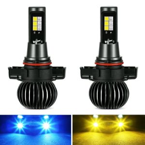 2 PCS EV14 5202 DC9-32V / 3000LM / 30W / 8000K+3000K IP65 Car LED Double Color Fog Light with 12LEDs CSP Lamp Beads (Ice Blue Light + Amber Light)