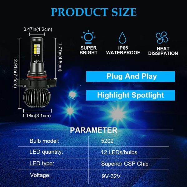 2 PCS EV14 5202 DC9-32V / 3000LM / 30W / 8000K+3000K IP65 Car LED Double Color Fog Light with 12LEDs CSP Lamp Beads (Ice Blue Light + Amber Light) - Image 6