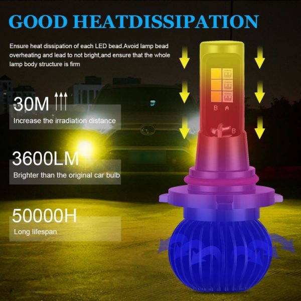 2 PCS EV14 9005 / 9006 DC9-32V / 3000LM / 30W / 8000K+3000K IP65 Car LED Double Color Fog Light with 12LEDs CSP Lamp Beads (Ice Blue Light + Amber Light) - Image 4