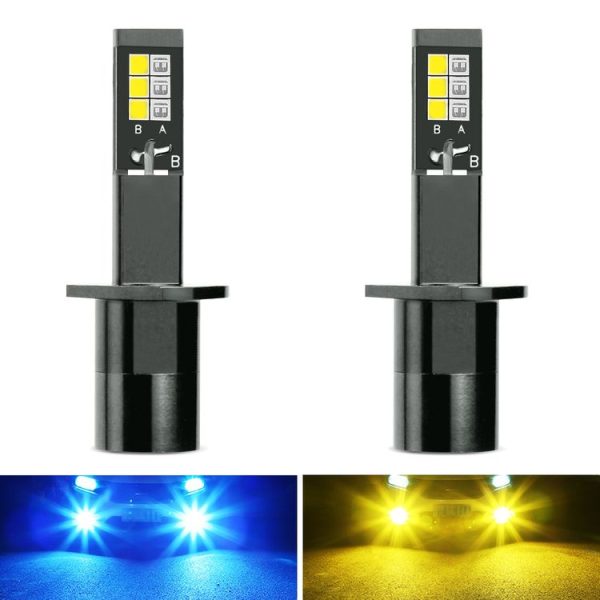 2 PCS EV14 H1 DC9-32V / 3000LM / 30W / 8000K+3000K IP65 Car LED Double Color Fog Light with 12LEDs CSP Lamp Beads (Ice Blue Light + Amber Light)