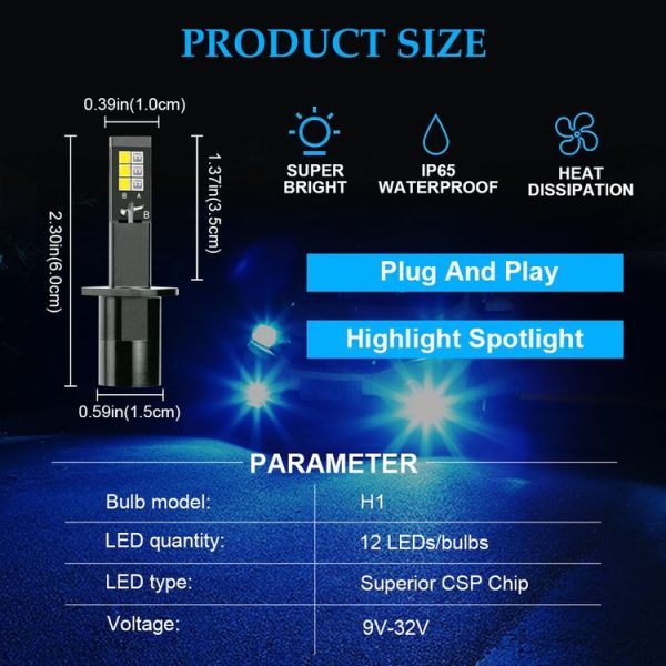 2 PCS EV14 H1 DC9-32V / 3000LM / 30W / 8000K+3000K IP65 Car LED Double Color Fog Light with 12LEDs CSP Lamp Beads (Ice Blue Light + Amber Light) - Image 5