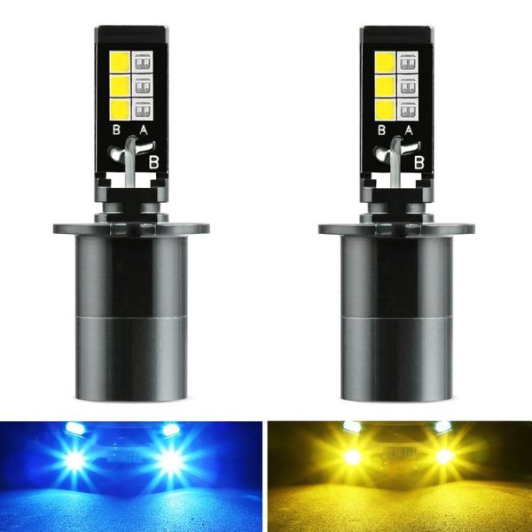 2 PCS EV14 H7 DC9-32V / 3000LM / 30W / 8000K+3000K IP65 Car LED Double Color Fog Light with 12LEDs CSP Lamp Beads (Ice Blue Light + Amber Light)