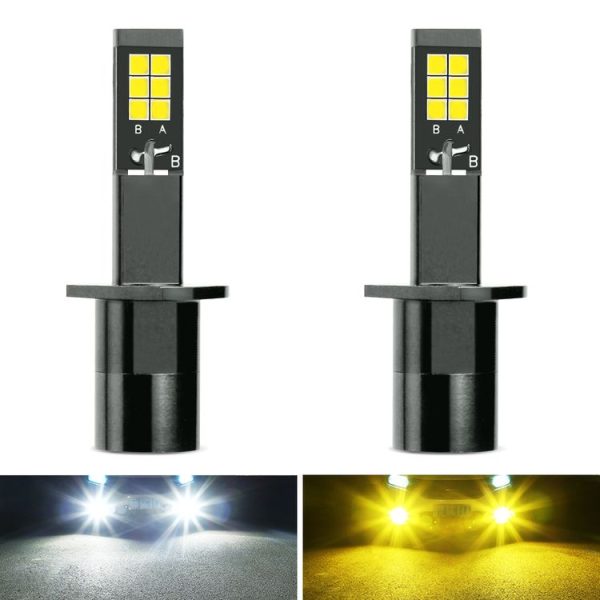 2 PCS EV15 H1 DC9-32V / 3000LM / 30W / 6000K+3000K IP65 Car LED Double Color Fog Light with 12LEDs CSP Lamp Beads (White Light + Amber Light)