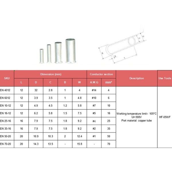 A4088 240 PCS Tube-shaped Bare End EN Series Tinned Copper Crimp Connector - Image 6