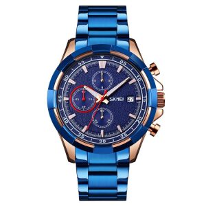 SKMEI 9192 Men Calendar Timing Stainless Steel Belt Luminous Quartz Watch (Blue)