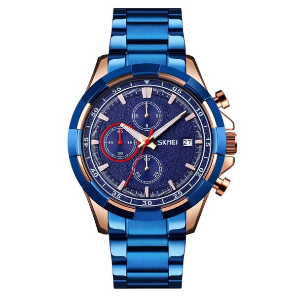 SKMEI 9192 Men Calendar Timing Stainless Steel Belt Luminous Quartz Watch (Blue)