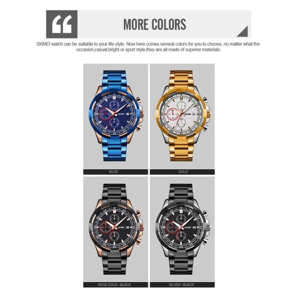 SKMEI 9192 Men Calendar Timing Stainless Steel Belt Luminous Quartz Watch (Blue) - Image 2