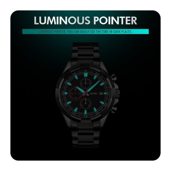 SKMEI 9192 Men Calendar Timing Stainless Steel Belt Luminous Quartz Watch (Blue) - Image 6