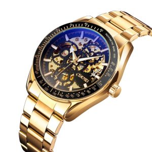 SKMEI 9194 Men Mechanical Gear Dial Automatic Mechanical Watch (Gold Black)