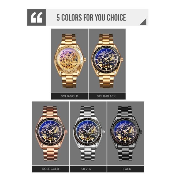 SKMEI 9194 Men Mechanical Gear Dial Automatic Mechanical Watch (Gold Black) - Image 2