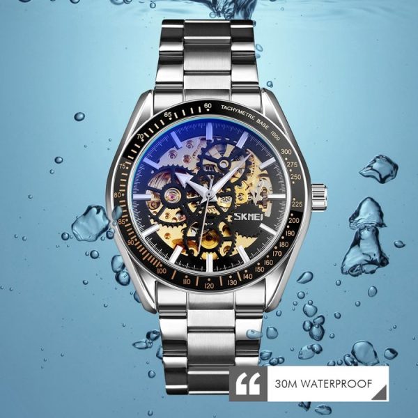 SKMEI 9194 Men Mechanical Gear Dial Automatic Mechanical Watch (Gold Black) - Image 6