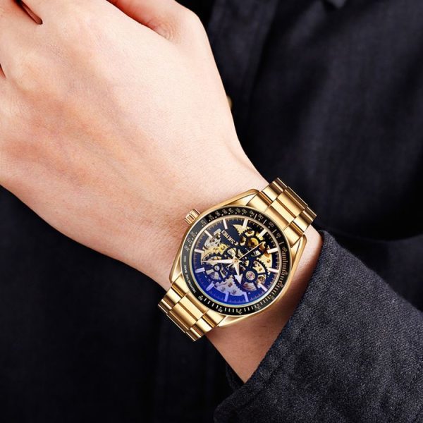 SKMEI 9194 Men Mechanical Gear Dial Automatic Mechanical Watch (Gold Black) - Image 7