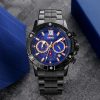 SKMEI 9235 Men Moonphase Stopwatch Stainless Steel Strap Quartz Watch (Black Blue) - Image 2