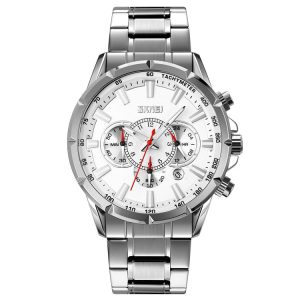 SKMEI 9241 Men Calendar Stopwatch Stainless Steel Strap Quartz Watch (Silver)