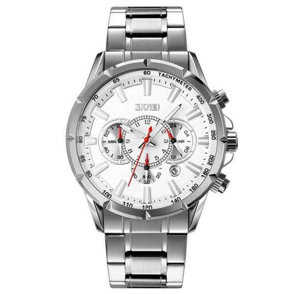 SKMEI 9241 Men Calendar Stopwatch Stainless Steel Strap Quartz Watch (Silver)