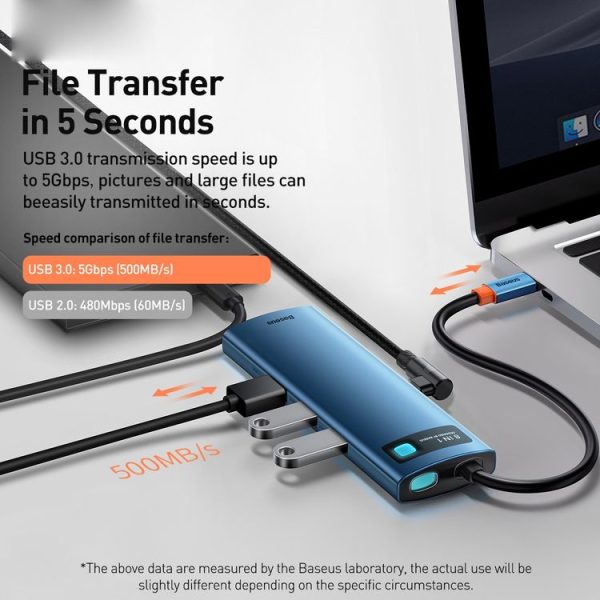 Baseus Metal Gleam Series 8-in-1 Multifunctional Type-C HUB Docking Station (Blue) - Image 8