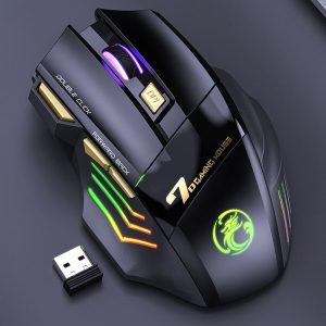 IMICE GW-X7 7-button Silent Rechargeable Wireless Gaming Mouse with Colorful RGB Lights (Black)