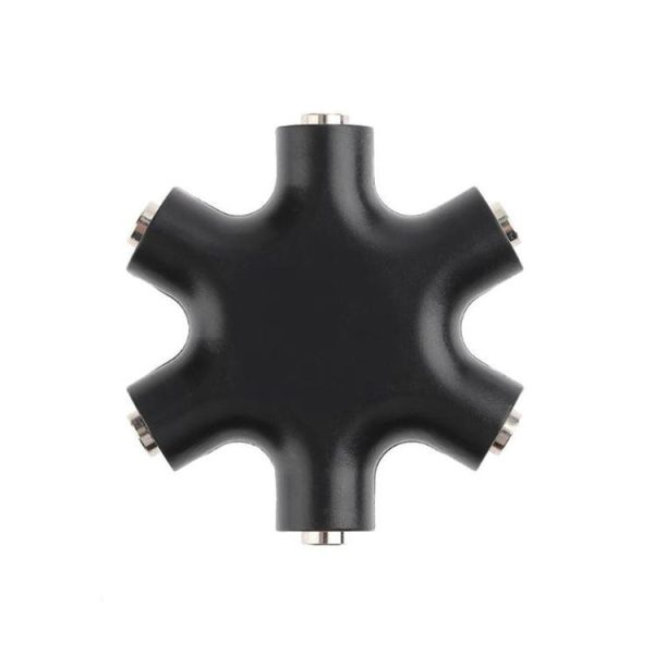 6 in 1 Audio Adapter 3.5mm Jack Multi Port Hub Aux Headphone Splitter Converter (Black)