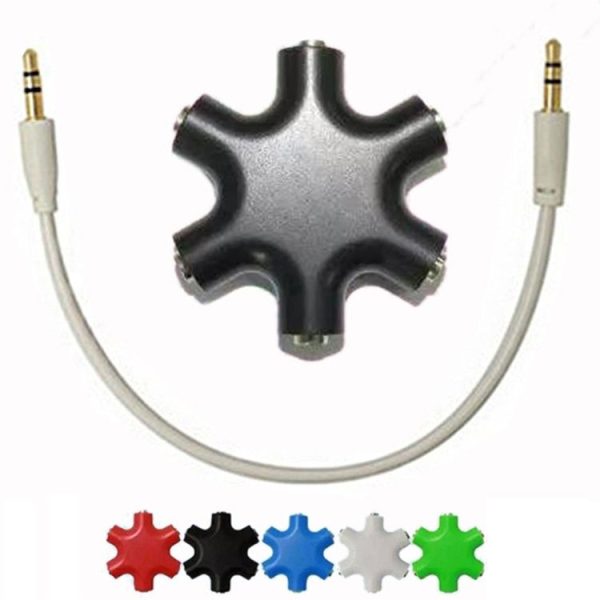 6 in 1 Audio Adapter 3.5mm Jack Multi Port Hub Aux Headphone Splitter Converter (Black) - Image 2
