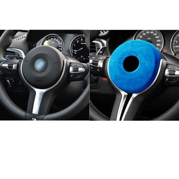 Car Suede Wrap Steering Wheel Decorative Sticker for BMW F Chassis, Left Drive (Sky Blue) - Image 6