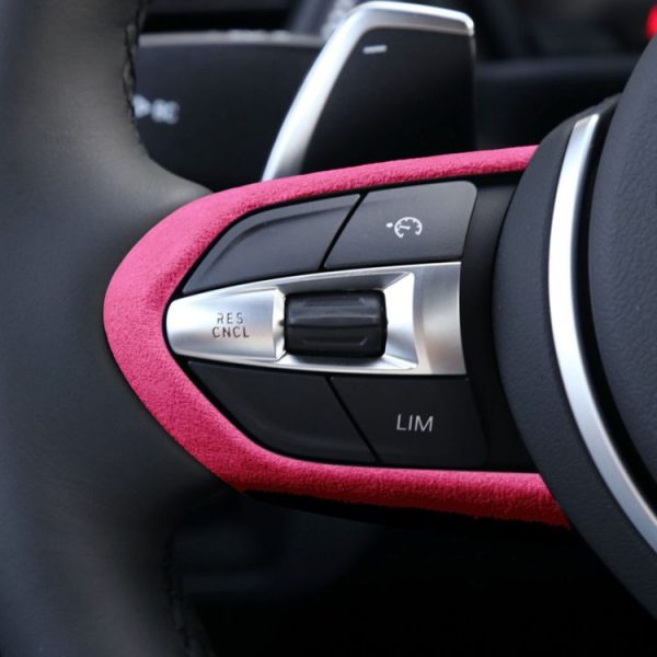 Car Suede Wrap Thong Square Shape Steering Wheel Decorative Sticker for BMW F Chassis, Left and Right Drive Universal (Pink) - Image 5