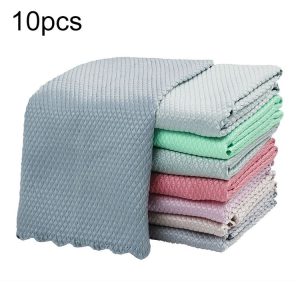 10 PCS Non-Marking And Easy-To-Dry Fish Scale Rags Kitchen Cleaning Towels, Random Color Delivery, Specification: 25x25cm (Bulk, No Packaging)