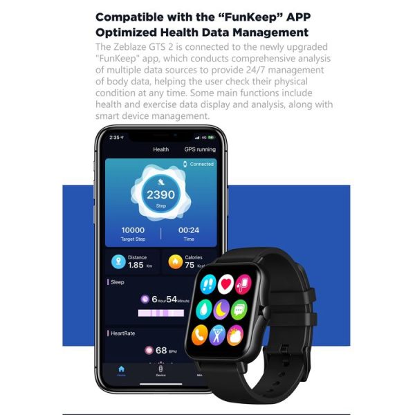 Zeblaze GTS 2 1.69 inch Touch Screen Bluetooth 5.0 IP67 Waterproof Smart Watch, Support Sleep Monitor / Heart Rate Monitor / Bluetooth Calling / Sports Mode (Black) - Image 8