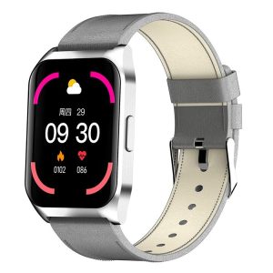 E17 1.69 inch IPS Touch Screen IP67 Waterproof Smart Watch, Support Sleep Monitor / Heart Rate Monitor / Bluetooth Calling, Style: Leather Strap (Silver)