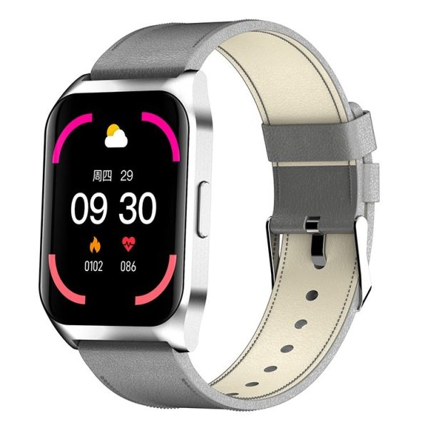 E17 1.69 inch IPS Touch Screen IP67 Waterproof Smart Watch, Support Sleep Monitor / Heart Rate Monitor / Bluetooth Calling, Style: Leather Strap (Silver)