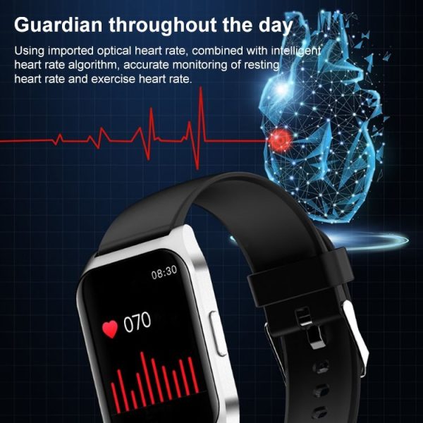 E17 1.69 inch IPS Touch Screen IP67 Waterproof Smart Watch, Support Sleep Monitor / Heart Rate Monitor / Bluetooth Calling, Style: Leather Strap (Silver) - Image 6