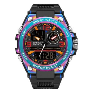 SANDA Dual Digital Display Luminous Stopwatch Chronograph Alarm Clock Men Quartz Sports Watch (6024 Symphony Blue)