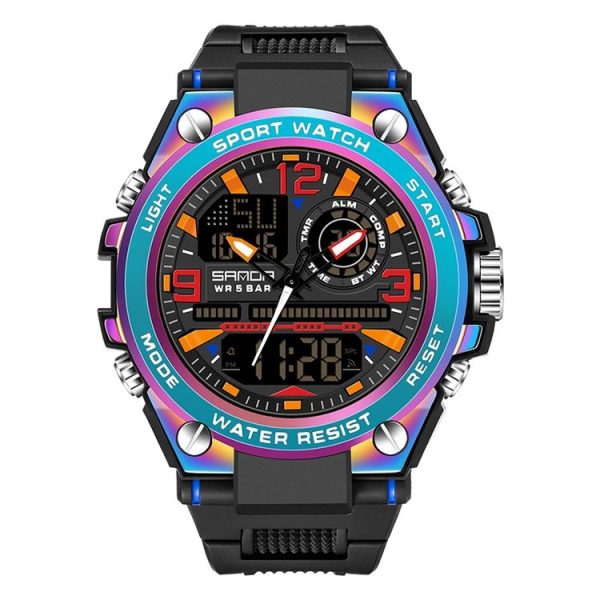 SANDA Dual Digital Display Luminous Stopwatch Chronograph Alarm Clock Men Quartz Sports Watch (6024 Symphony Blue)