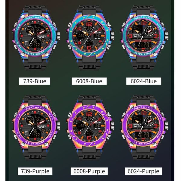 SANDA Dual Digital Display Luminous Stopwatch Chronograph Alarm Clock Men Quartz Sports Watch (6024 Symphony Blue) - Image 2