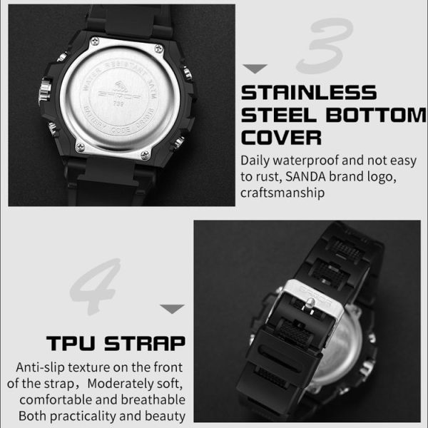 SANDA Dual Digital Display Luminous Stopwatch Chronograph Alarm Clock Men Quartz Sports Watch (6024 Symphony Blue) - Image 4